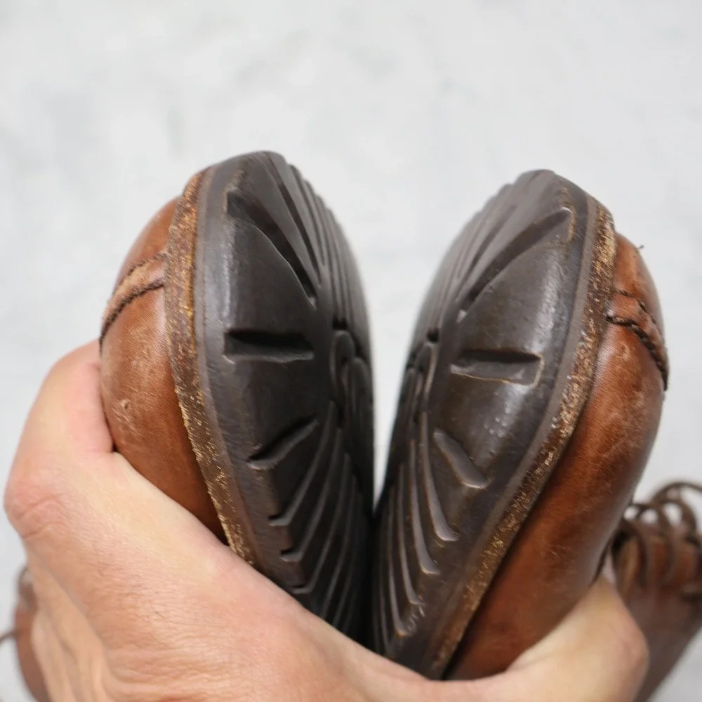 Gravati Oxford Mens 8W Brown Leather Split Toe Lug Sole Italian Dress Shoes